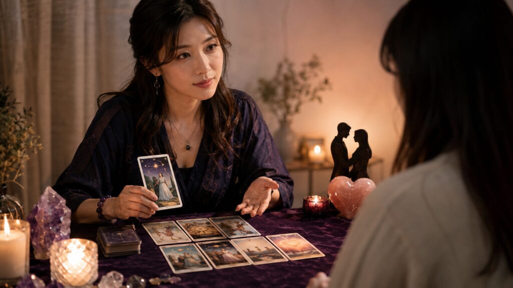 恋愛相談でタロットカードを使い相手の気持ちを占う日本人占い師