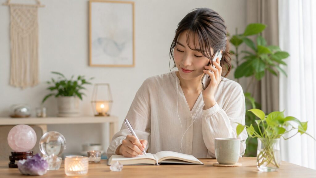 電話占いの内容をノートに整理して占いはしごを賢く使う日本人女性