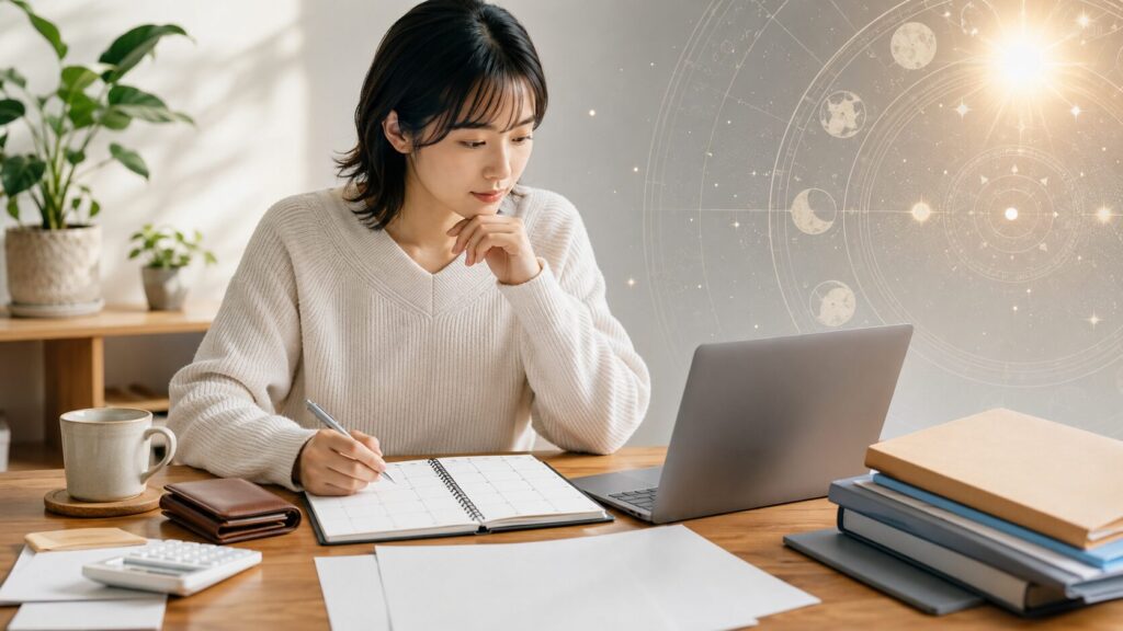 転職時期の占いと生活資金や応募準備を確認する日本人女性