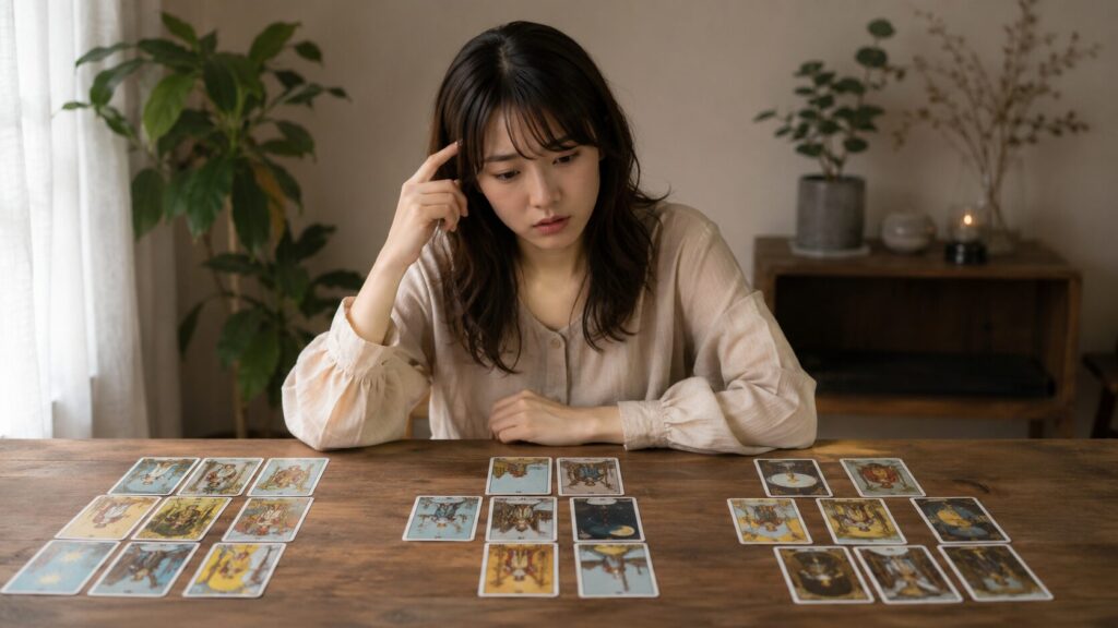 複数のタロット占いで異なる結果が出て迷う日本人女性