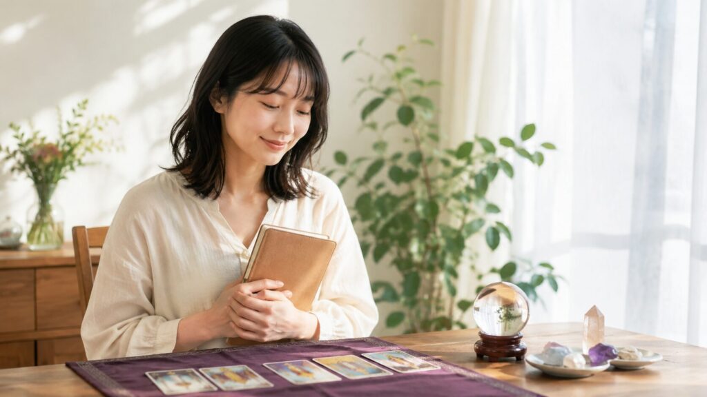 占い結果を参考に自分の気持ちと今後の行動を整理する日本人女性