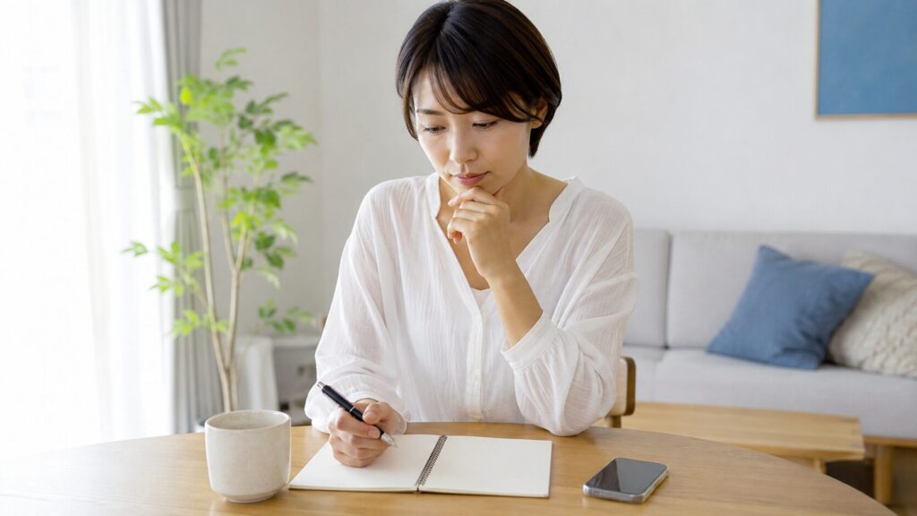 浮気の兆候と不安をノートに書き出して整理する日本人女性