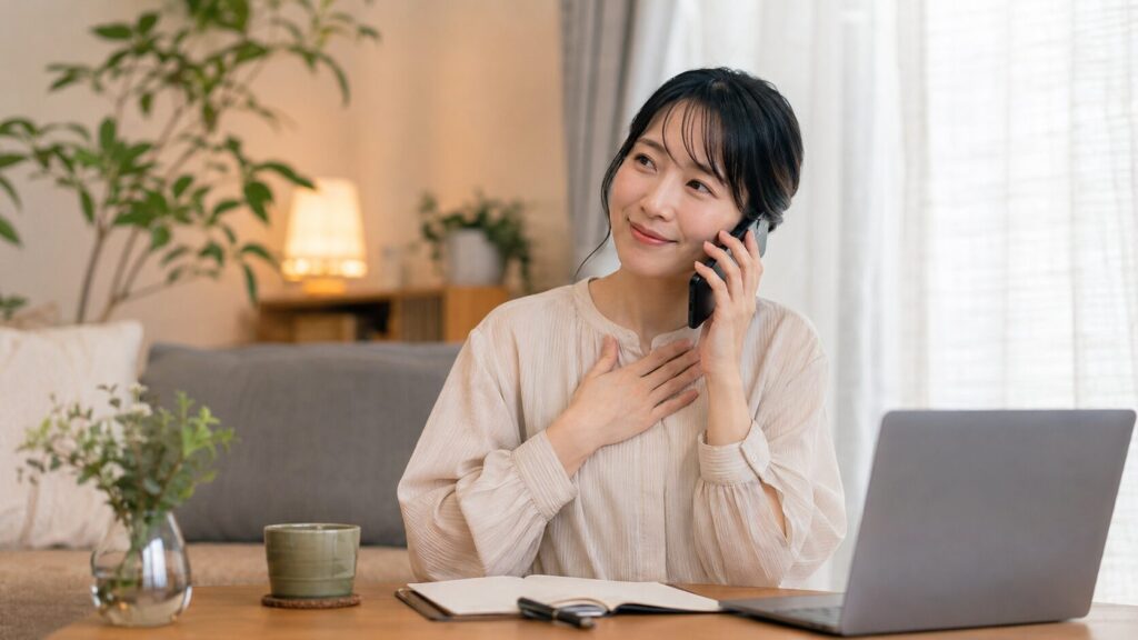 ココナラ電話占いのような相談サービスで不安を整理する日本人女性