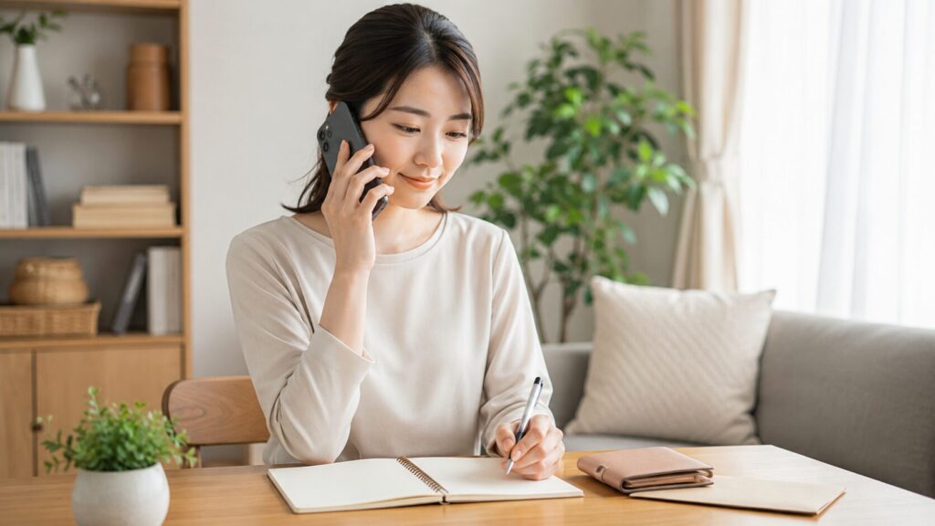 予算と相談内容を管理しながら電話占いを利用する日本人女性