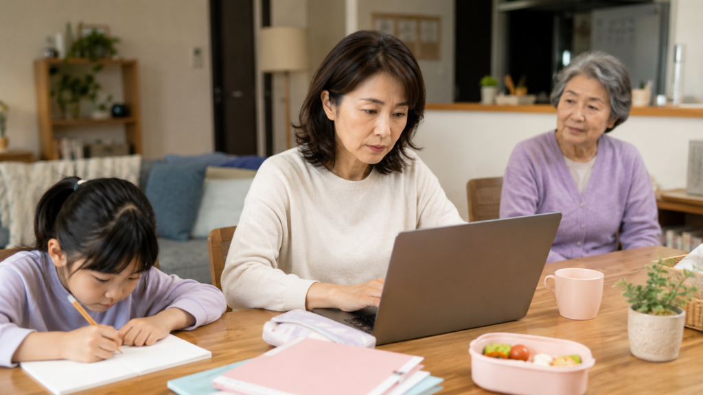 仕事と子育て、親の介護を同時に担う40代女性の生活