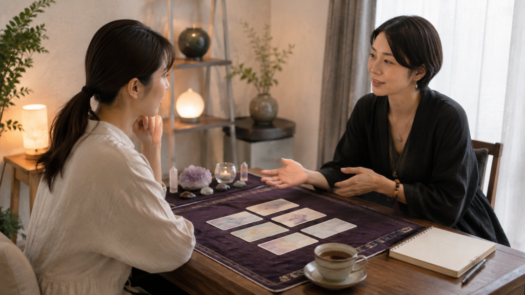 仕事運と金運について占い師に相談する日本人女性