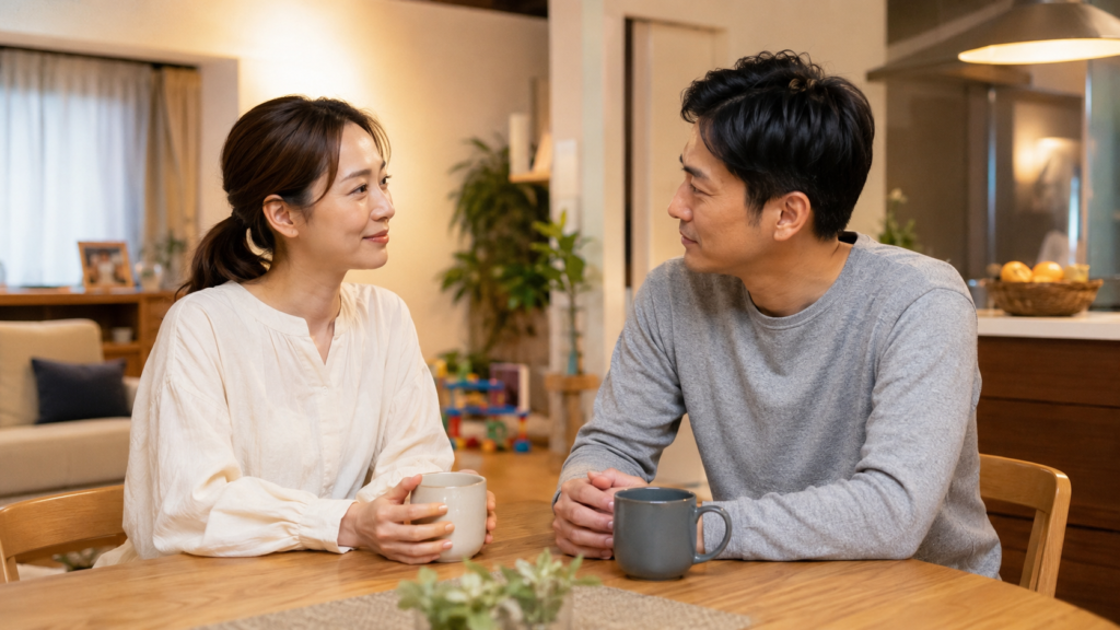 義母との距離感やストレスについて話し合う日本人夫婦