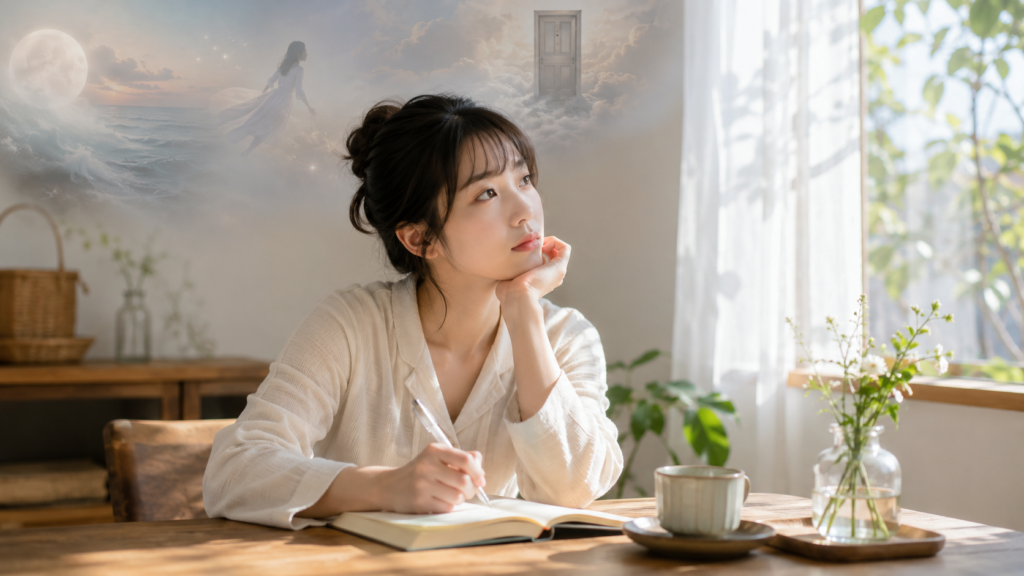 見た夢をノートに記録して意味や感情を振り返る日本人女性