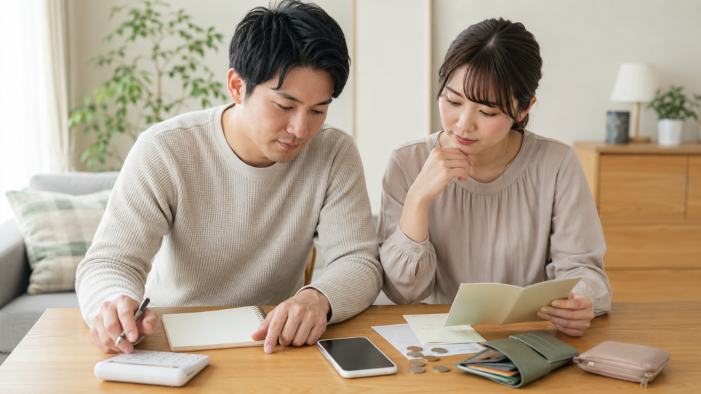 金運を上げるため家計管理と支出を見直す日本人の男女