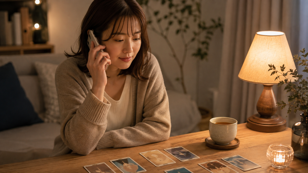 恋愛の悩みを電話占いで相談する日本人女性
