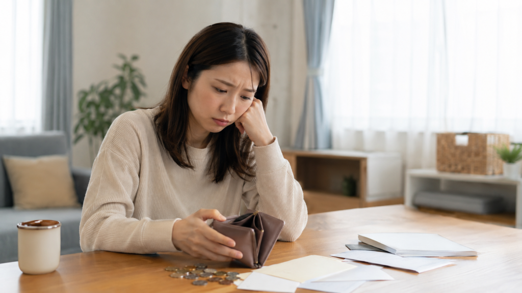 金運が悪いと感じ、財布と出費を確認する日本人女性
