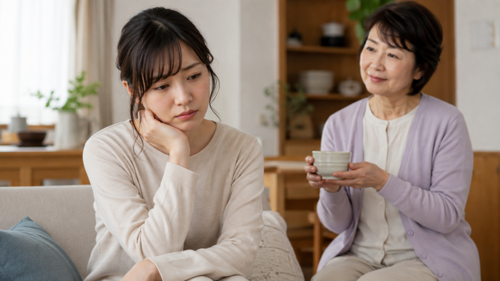 優しい義母と一緒に過ごし気疲れする日本人女性