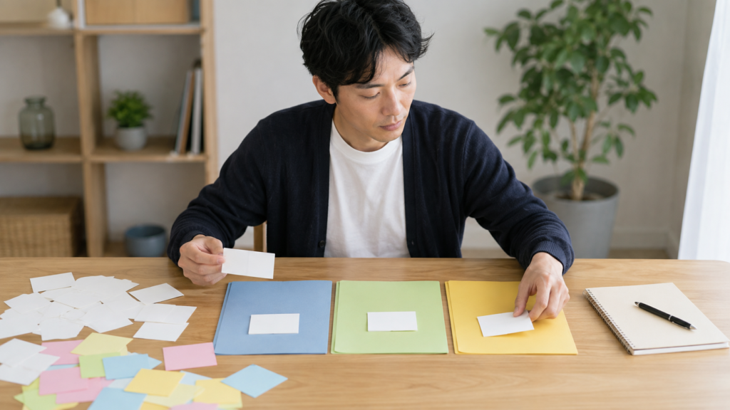 多すぎる悩みを優先順位ごとに整理する日本人男性