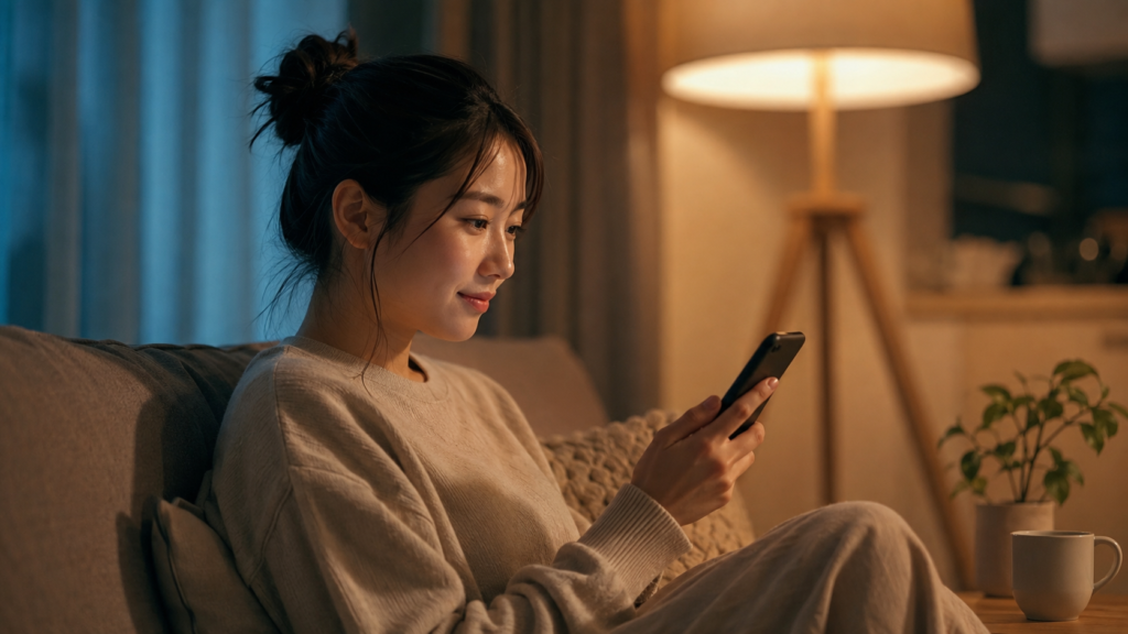 恋愛の悩みを整理するため自宅で電話占いを利用する日本人女性