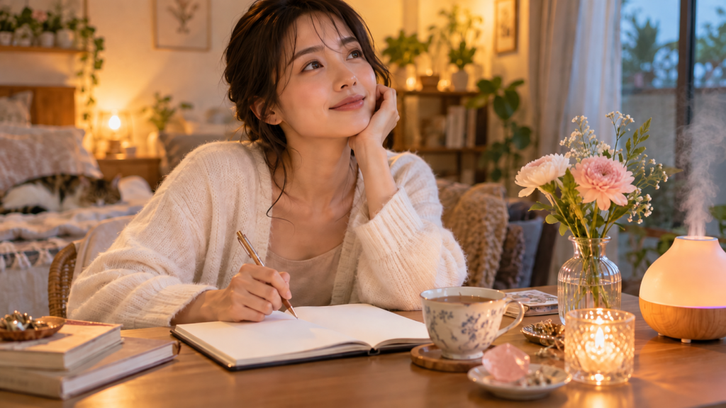花や香りを取り入れながら恋愛運アップの習慣を楽しむ日本人女性