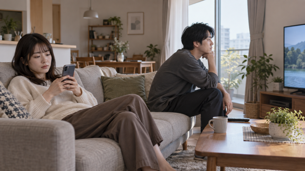 同じ部屋で別々に過ごす日本人カップルと恋愛のマンネリ化