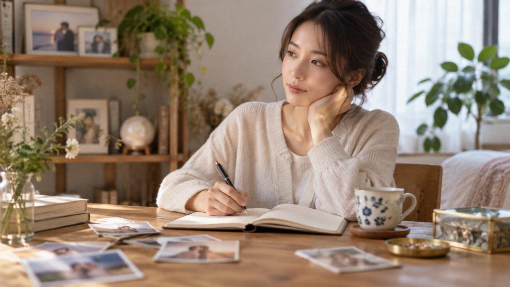 恋愛がうまくいかない原因をノートで振り返る日本人女性